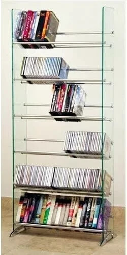 TransDeco Glass Multimedia CD/DVD Rack, Clear/Silver - Picture 1 of 3