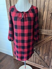 Madewell Signal Red/Black Buffalo Plaid Wool Blend Shift Dress Size S (U1)