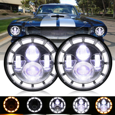 Newest 7inch Round LED Hi/Lo Beam Headlights DRL Halo for Ford Mustang 1965-1978