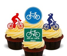 Cycling Bike Riding  Pack of 12 Edible Cup Cake Toppers, Fairy Bun Decorations