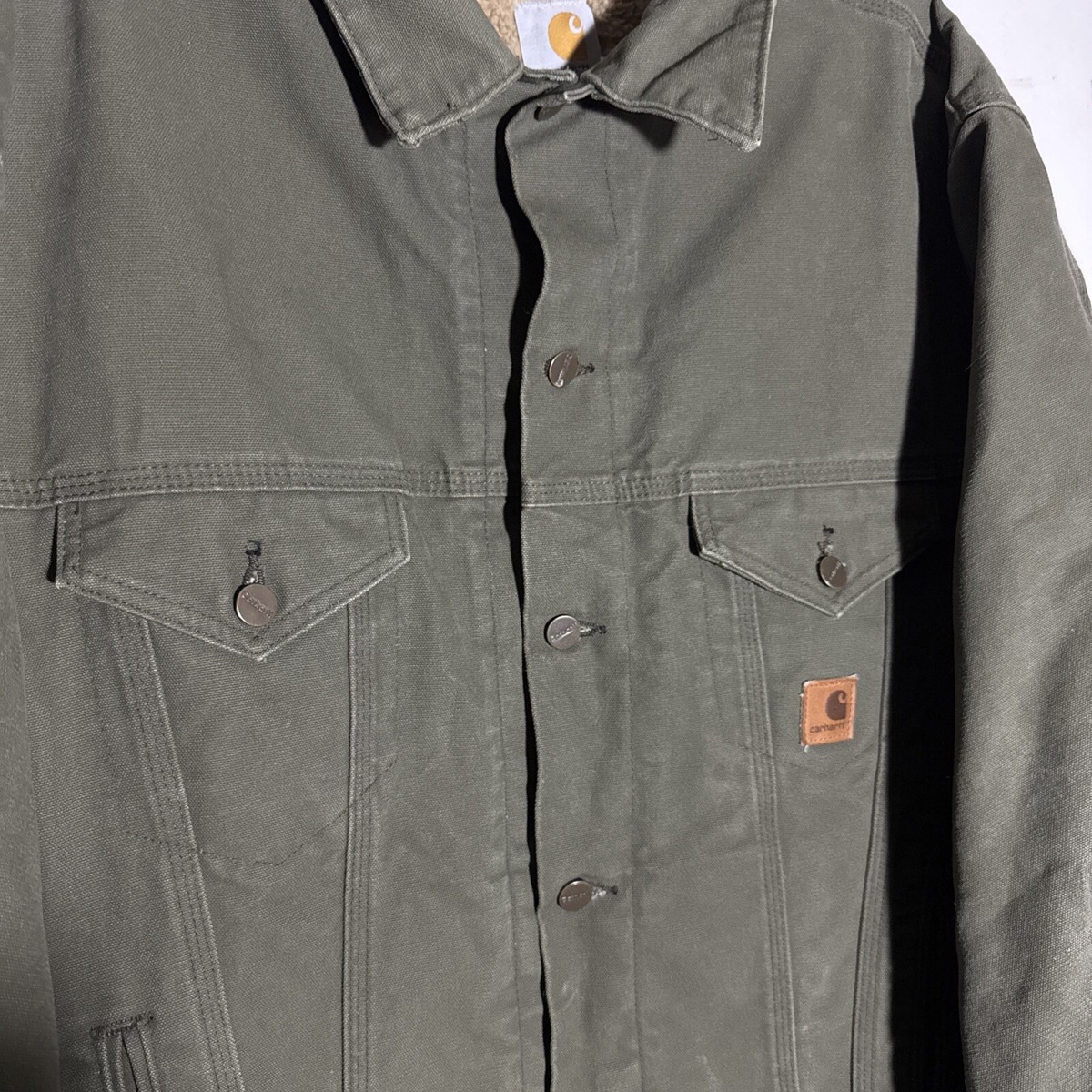 Carhartt J233 ARG Canvas Jacket Sherpa Lined Coat Green