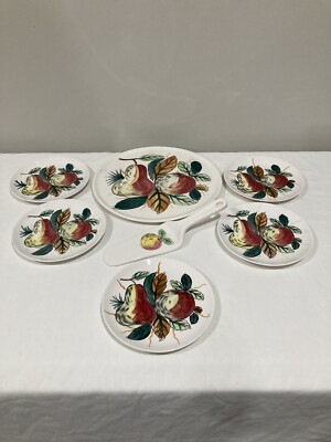 Apple Pear Design Japanese Cake Serving Set Cake Plate, 5 Pie Plates and Spatula