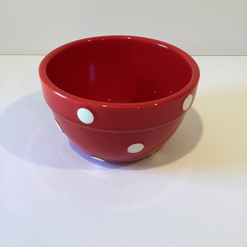 Terramoto Ceramic Red And White Polka Dot Bowl