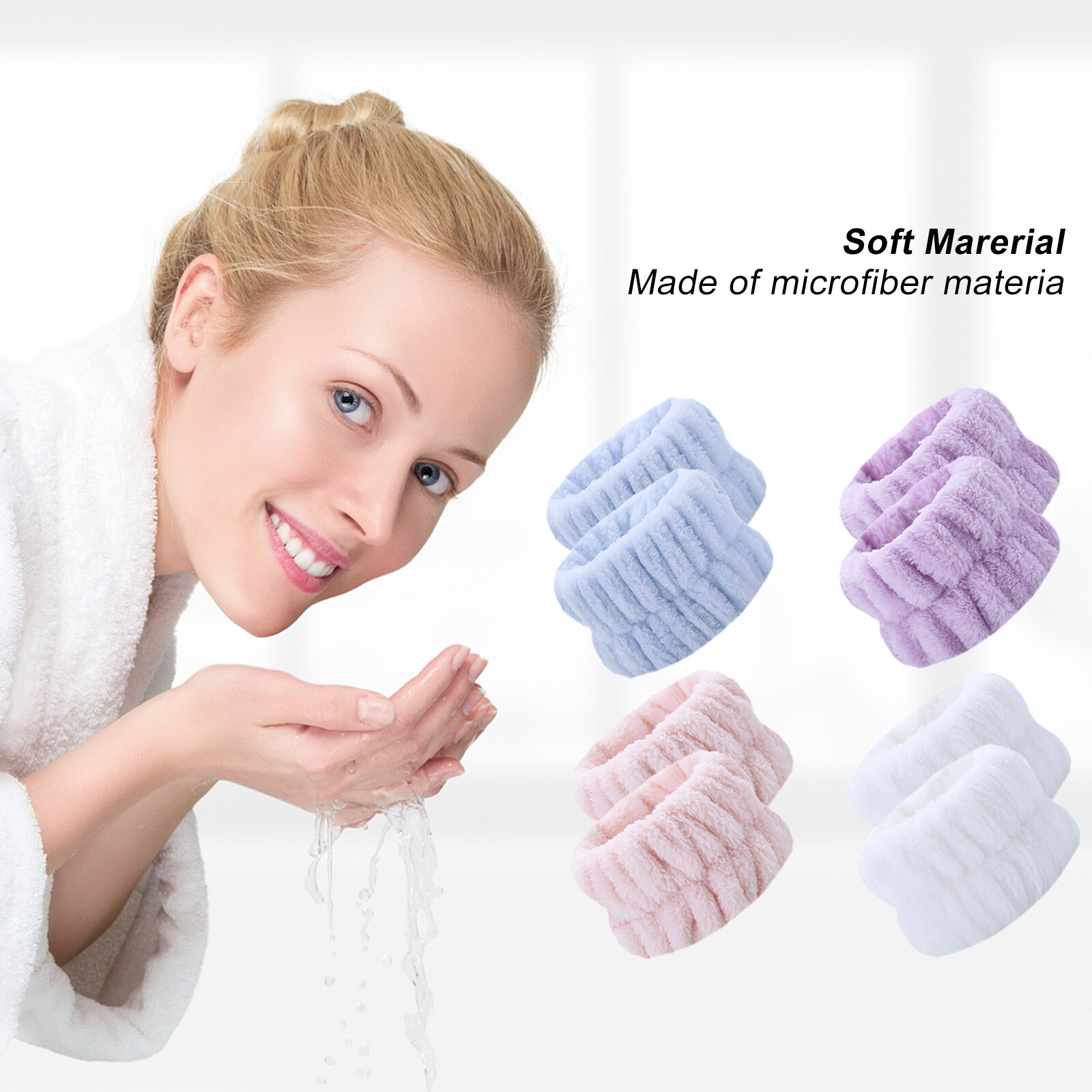 4 Pairs Wrist Spa Washband Wash Towel Band Scrunchies for Washing Face