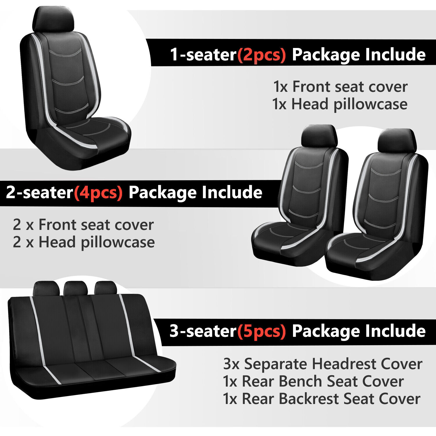 For Honda Luxurious Leather Car Seat Covers Full Set Front & Rear 5-Seat Cushion