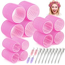 24PCS Hair Rollers Curlers for Blowout Look Long Hair PINK 