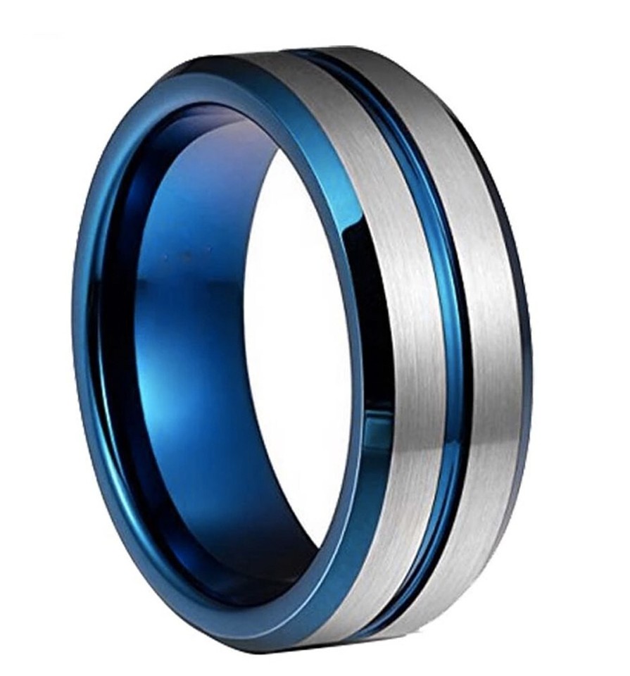 Ebay Wedding Rings For Men or Women 8mm Gray Tungsten Band w Blue ...