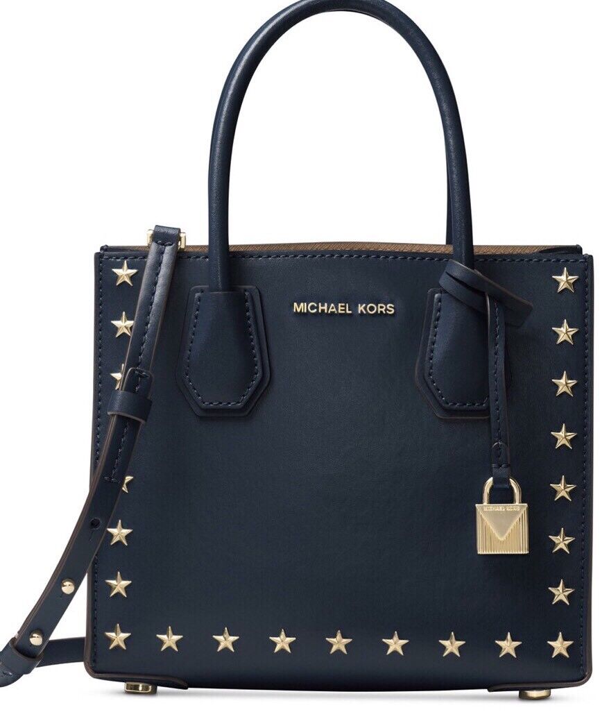 New MICHAEL KORS MERCER Studded MD Messenger Gold star trim New MICHAEL KORS MERCER Studded MD Messenger Gold star trim
