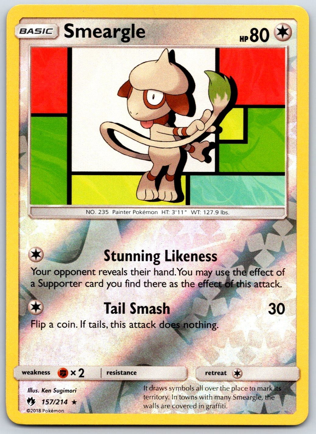 Smeargle Reverse Holofoil LP[SM8 - 157/214] Ken Sugimori