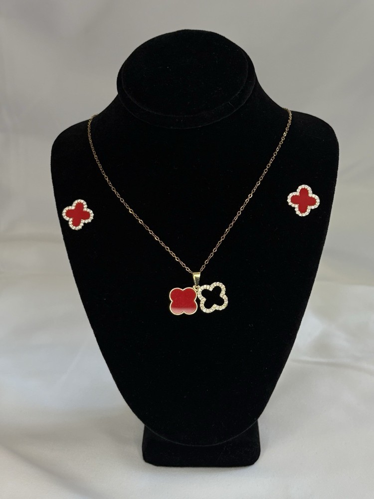 Lucky Clover Necklace and Earrings Set for Women Trendy Jewelry