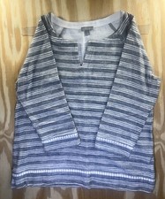 T by Talbots Cotton Striped Sweater Size Small White Gray Casual