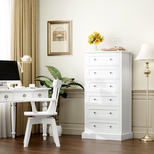 6 Drawer Dresser, 56" Tall White Dresser with Mental Double Handles, Chest of... - Picture 4 of 9