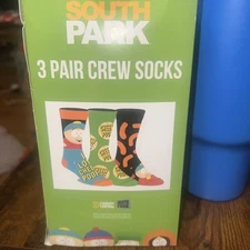 South Park "Cheesy Poofs" 3 Pair Men's Crew Socks Fits Sock Size 10-13 New w/box