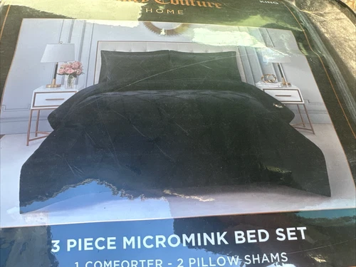 Juicy Couture Kiss Pleat Plush Micromink Black King Comforter Set - Cozy 3 Pi...