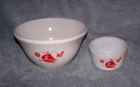 Vintage Mckee Milk Glass Red Sailboat 7 1/2" Mixing Bowl and 4" Dish   Lot of 2