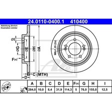 ATE 2x Bremsscheibe hinten Ø284 mm für Hyundai i30 PDE 1.4 MPI PD 1.0