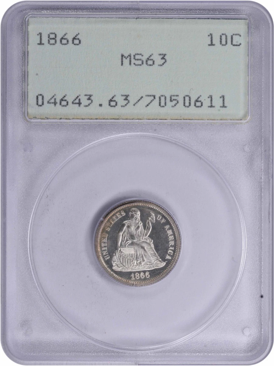 1866 Liberty Seated Silver Dime MS63 PCGS
