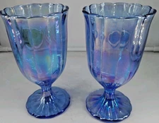 Pioneer Woman Iridescent Shimmer Blue Footed Goblet Luster Glasses Set Of 2