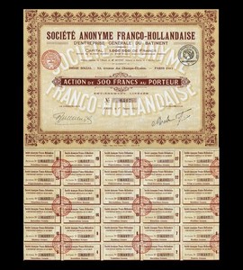 1922 FRANCE Stock FRANCO HOLLANDAISE (SA) CONSTRUCTION Certificate PHOTOS SX-7b