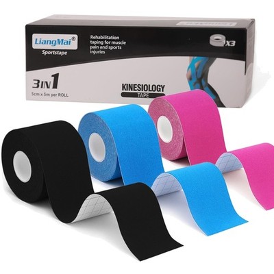 Kinesiotapes elastisch Sporttape 3 Rollen  hautfreundlich Schwarz Blau Rosa 