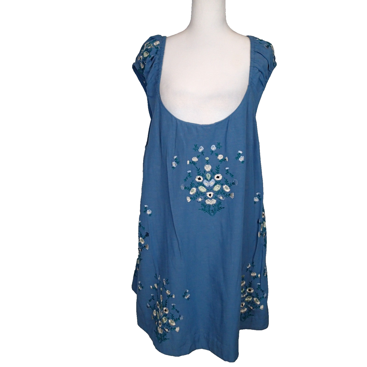 Free People Wildflower Embroidered Mini Dress sz L blue