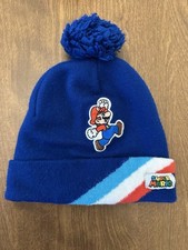 Super Mario Brothers Beanie Kids Boys Winter Hat Blue Pom