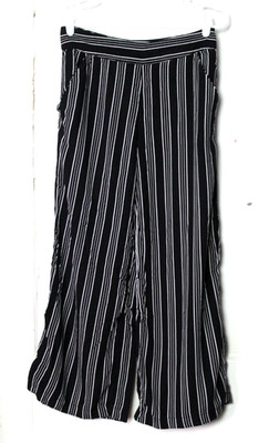 PIMKIE PANTS ladies size XS black white stripe wide straight leg pockets silky