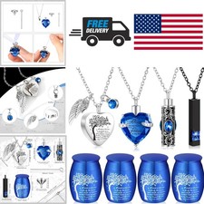 Cremation Urn Necklace Set in Dark Blue for Human Ashes Waterproof Keepsake