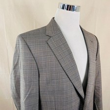 Jos A Bank 42L Sport Coat 100 Wool Beige Glen Plaid Two Button Lined Vented