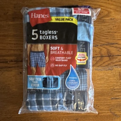Hanes Men's 5 Pack Tagless Boxer Shorts ComfortSoft Blue Black Breathable S
