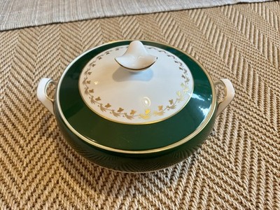 Spode China Schale Terrine Küchenbehälter, Suppengemüse Eintopf 60er 70er grün & gold