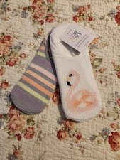 Slipper Socks / Grippers 2pair Flamingo  Stripes NWT