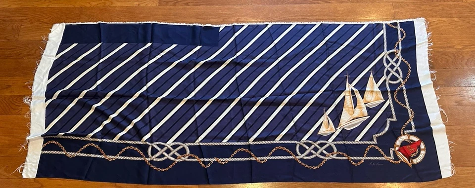 Винтажный редкий японский шелковый морской шарф Polo Ralph Lauren RL 67 дюймов тонкий - Изображение 4 из 4