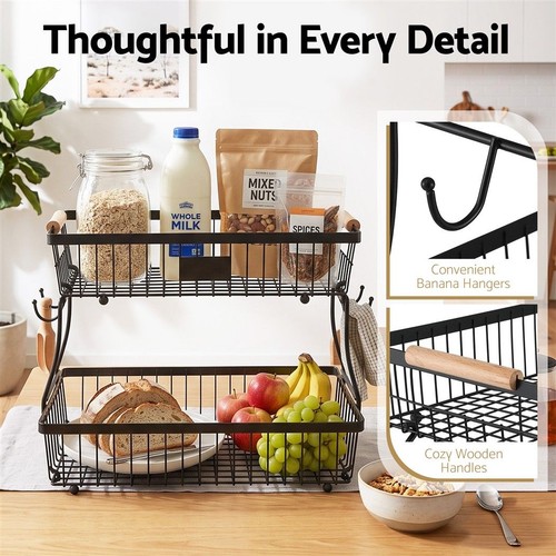 2 Tier Detachable Fruit Basket Food Storage Stand Black - Picture 6 of 9