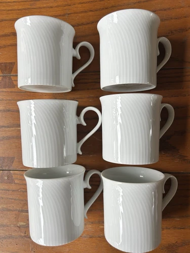 6 Vtg Dansk "Blanc" Fransk Collection White Coffee Mugs