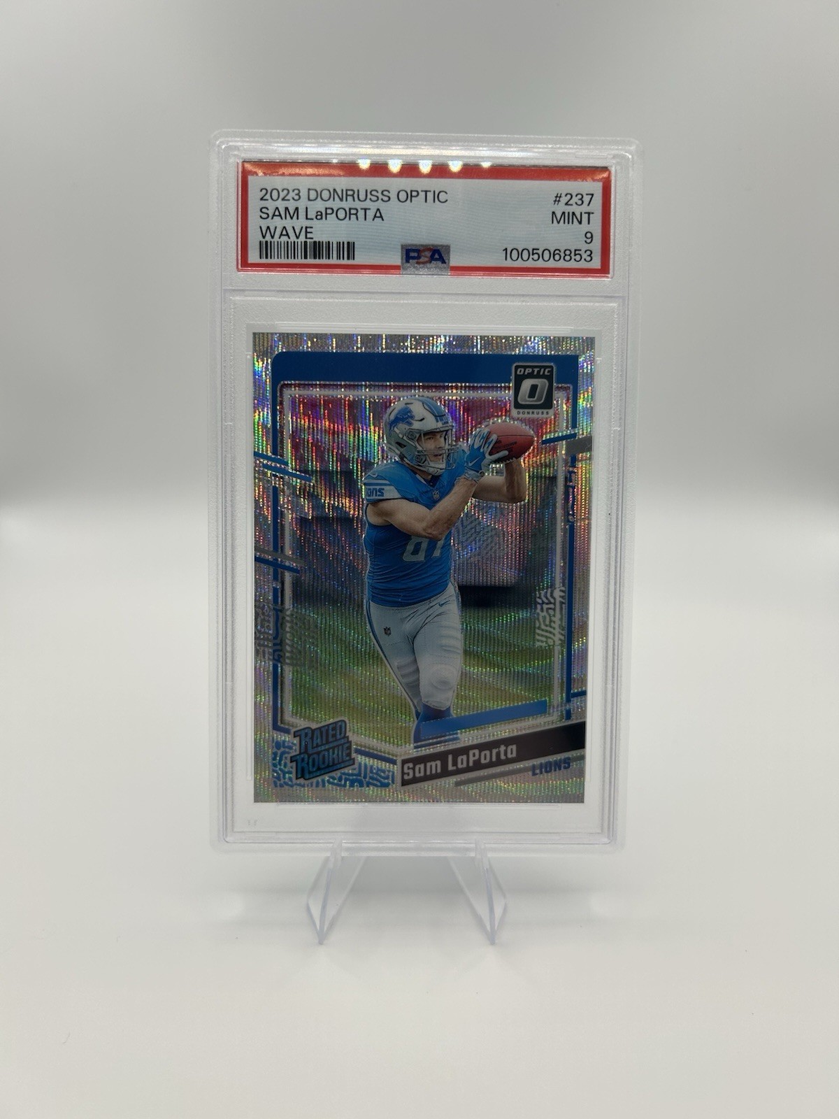 2023 Panini Donruss Optic Rated Rookie Sam LaPorta Wave Prizm #237 PSA 9 /300