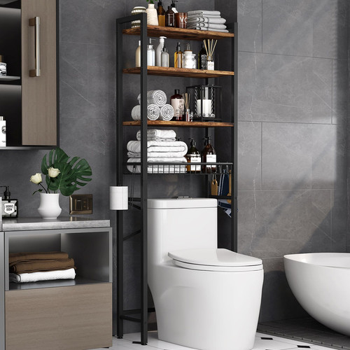 Over-The-Toilet Storage Rack, 4-Tier Bathroom Organizer Shelf Over Toilet wit...