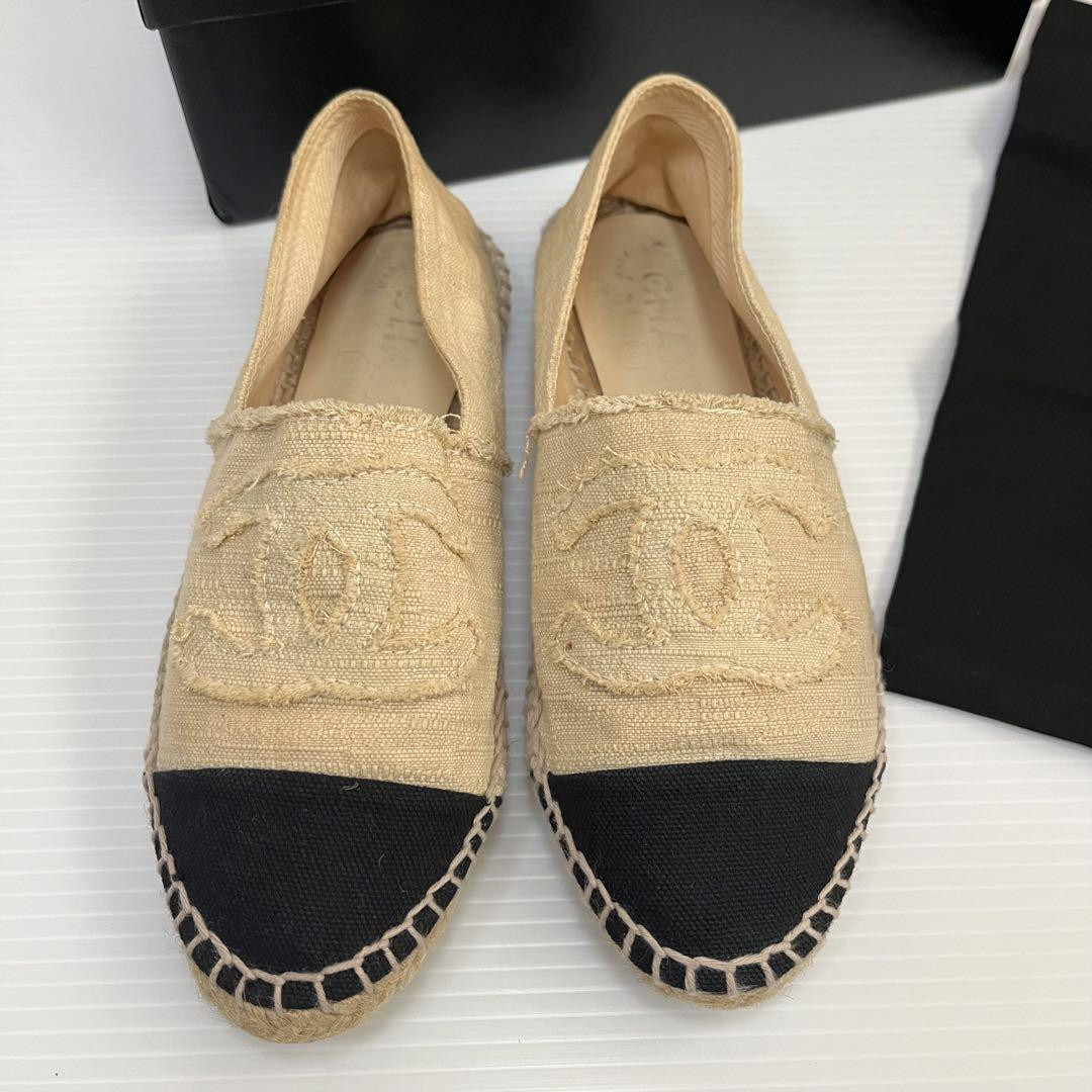 Chanel Espadrills Flats Shoes Coco Mark Fabric Beige Size 36 US About6 Women thumbnail 24