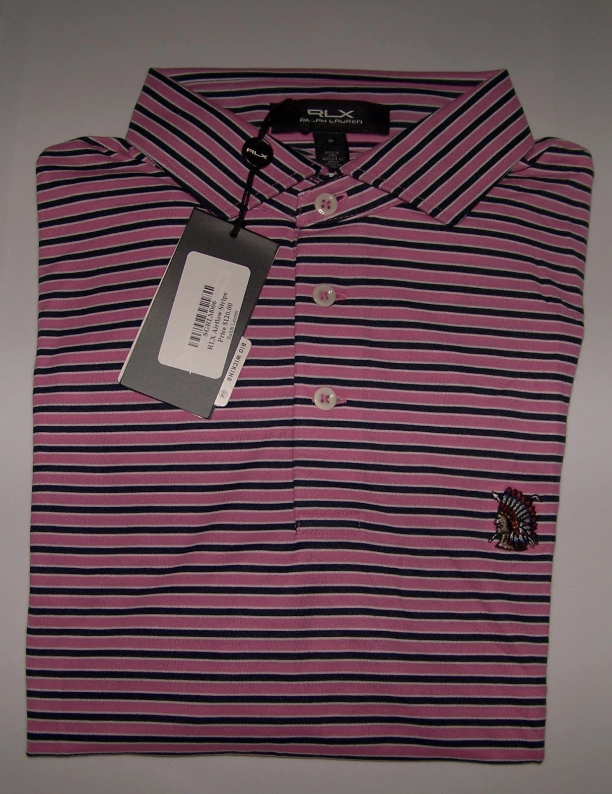 NEW RALPH LAUREN RLX Polo Button Shirt SHINNECOCK HILLS GOLF CLUB M Pink & Navy