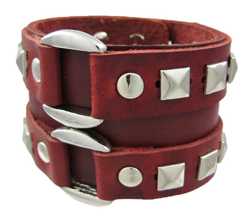 Zeckos Brown Leather Double Chrome O Ring Wristband Bracelet