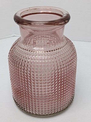 AEG LULU Pink Glass Vase 7  Mid Century Style Flared Grid Textured Vase Boho