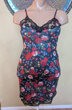 Luxurious Floral Print Silky Soft Nylon Lacy Full Slip Dress Lingerie Size LG