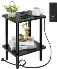 End Table with Charging Station, Black Side Table with USB Ports and Outlets, Na