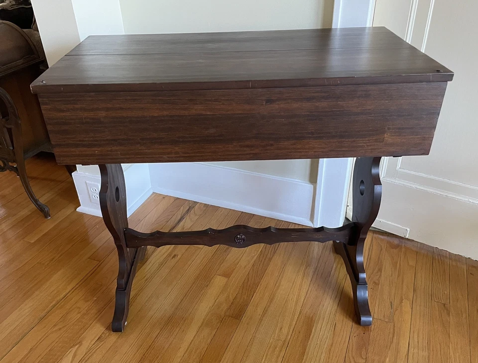 Antique Mahogany Flip Top Spinet Desk Console Table - Image 4 of 4