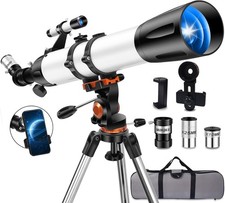Telescope 90mm Aperture 800mm Refractor AZ Mount Phone Adapter White