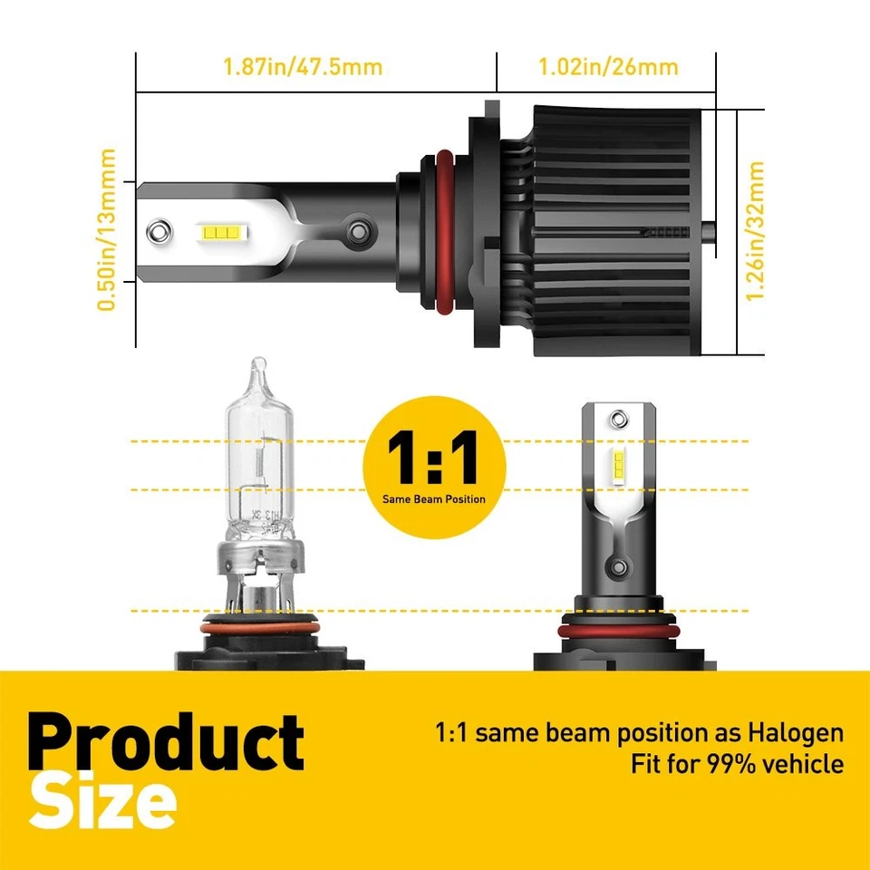 2/4/6X 9005 HB3 LED 6000K Xenon White High Beam Headlight Bulb Kit Mini Design - Image 4 of 4