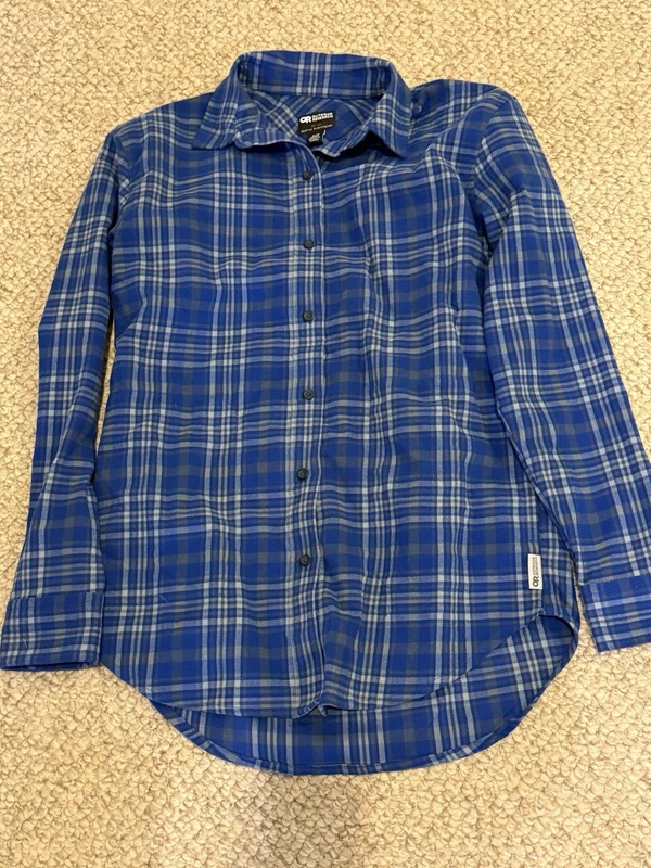 Outdoor Research Women’s Blue Plaid Flannel Shirt W/ Pockets Sz S