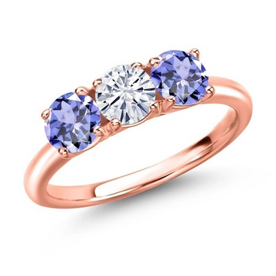 18K Rose Gold Plated Silver White Moissanite and Tanzanite Engagement Ring For