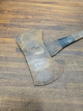 R63- Early Antique Double Bit Axe marked 4  weighs 5 lb 4 oz with handle