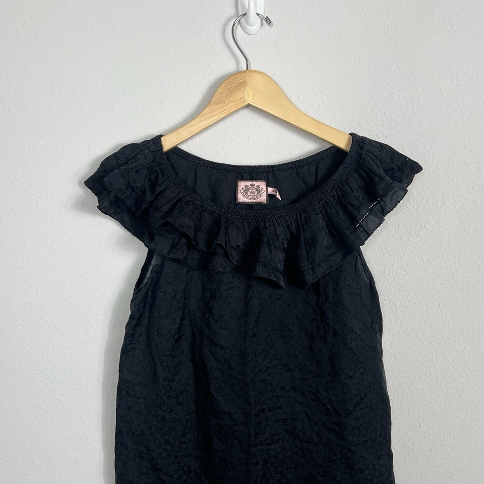 Y2K Juicy Couture Babydoll Top Womens Black Romantic Coquette Silk Blend Size 0 - Image 3 of 4